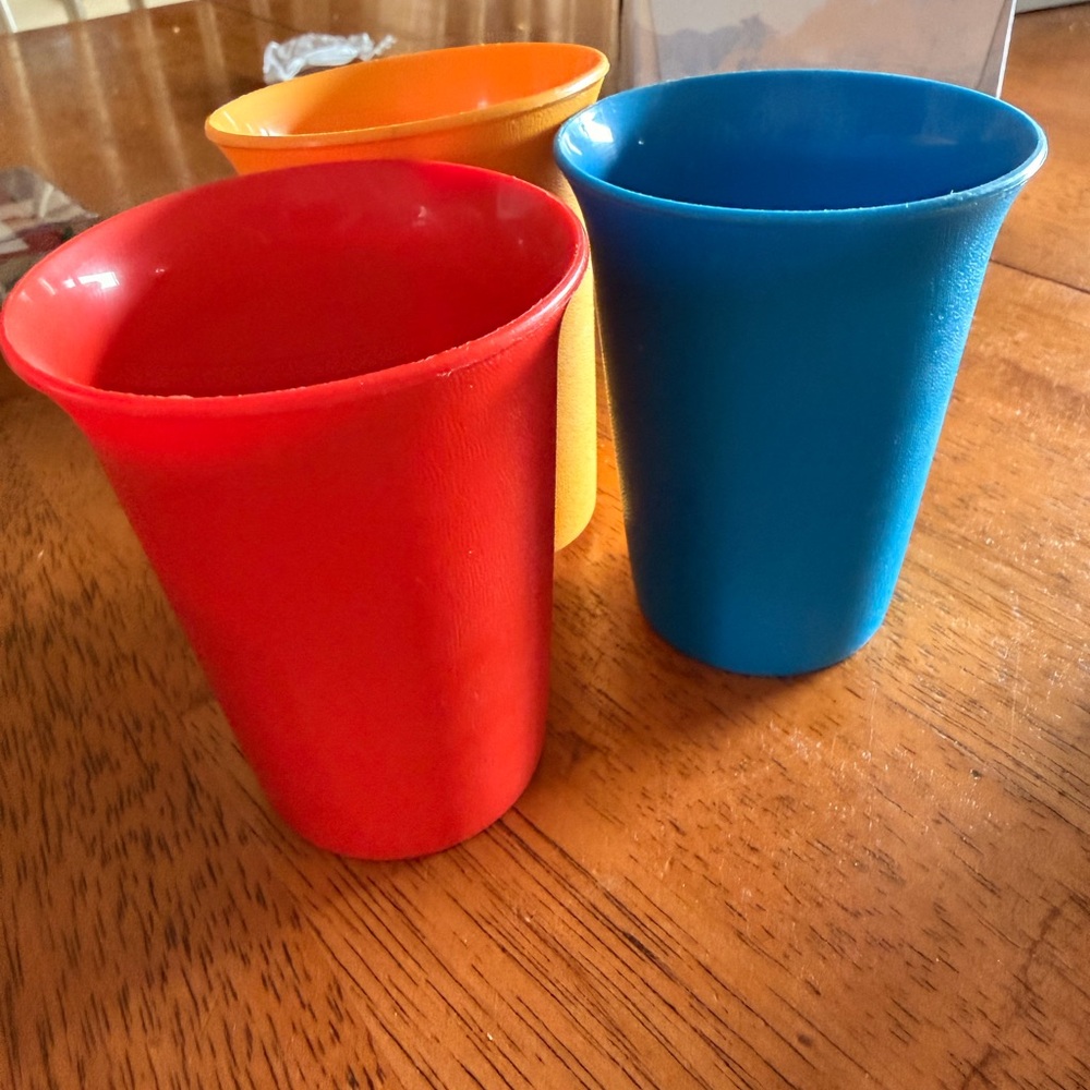 Vintage Tupperware Colorful Plastic Party Cups - Red, Blue, Yellow